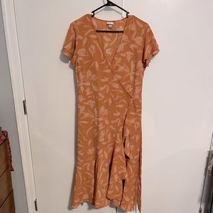 Faux wrap dress with pink floral detail